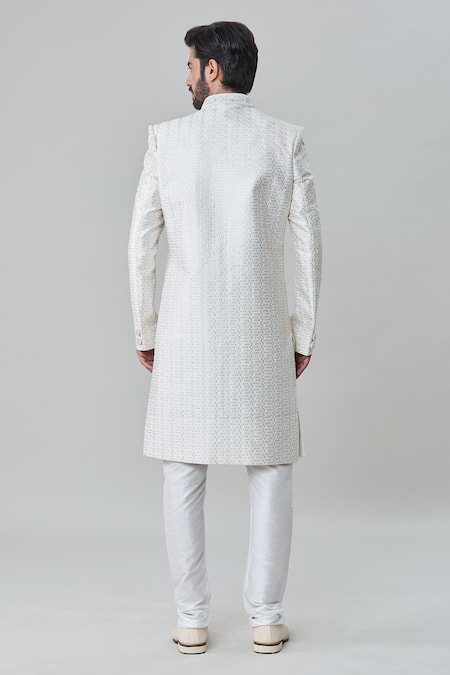 Shop Arihant Rai Sinha Off White Silk Sequins Flower Artwork Embroidered Sherwani With Churidar at Aza Fashions Shop_Arihant Rai Sinha_Off White Silk Sequins Flower Artwork Embroidered Sherwani With Churidar _at_Aza_Fashions