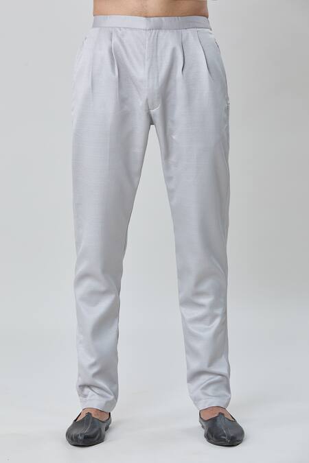 Arihant Rai Sinha Grey Silk, Faux Leather Embroidery Tonal Short Sherwani Jacket Pant Set at Aza Fashions Arihant Rai Sinha_Grey Silk, Faux Leather Embroidery Tonal Short Sherwani Jacket Pant Set _at_Aza_Fashions