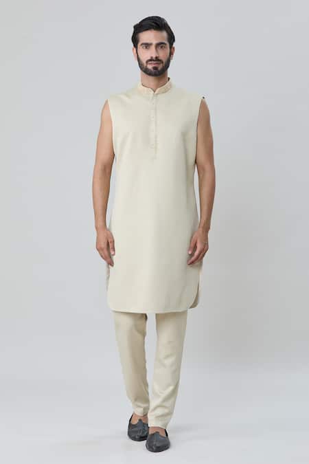 Arihant Rai Sinha_Green Silk, Satin, Faux Leather Embroidery Tonal Sherwani Jacket Pant Set _Online_at_Aza_Fashions