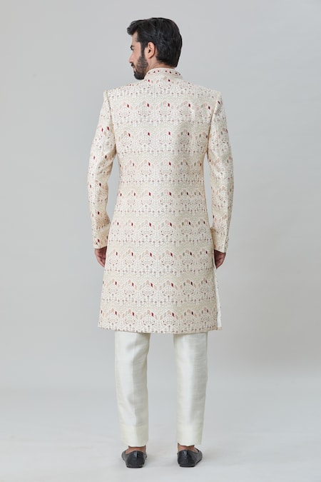 Arihant Rai Sinha Flower Vine Tile Embroidered Sherwani Pant Set 