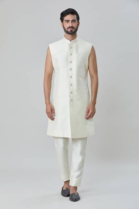 Arihant Rai Sinha Cream Silk Embroidery Flower Vine Tile Sherwani Pant Set Online at Aza Fashions Arihant Rai Sinha_Cream Silk Embroidery Flower Vine Tile Sherwani Pant Set _Online_at_Aza_Fashions