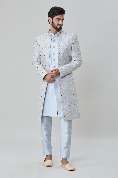 Arihant Rai Sinha Floral Vine Tile Embroidered Sherwani Pant Set 