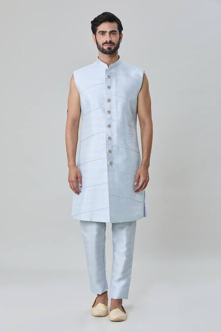 Arihant Rai Sinha_Blue Silk Embroidery Floral Vine Tile Sherwani Pant Set _Online_at_Aza_Fashions