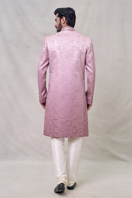 Shop Arihant Rai Sinha Pink Silk, Chiffon Sequins, Embroidery Floral Thread Sherwani Set at Aza Fashions Shop_Arihant Rai Sinha_Pink Silk, Chiffon Sequins, Embroidery Floral Thread Sherwani Set _at_Aza_Fashions