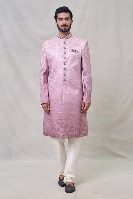 Arihant Rai Sinha Pink Silk, Chiffon Sequins, Embroidery Floral Thread Sherwani Set Online at Aza Fashions Arihant Rai Sinha_Pink Silk, Chiffon Sequins, Embroidery Floral Thread Sherwani Set _Online_at_Aza_Fashions