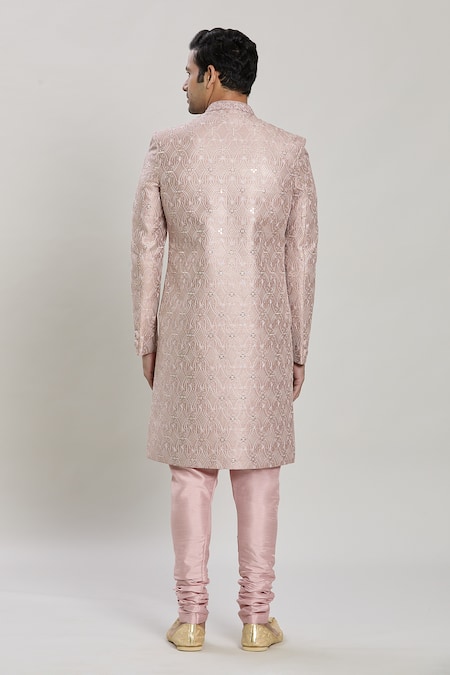 Shop Arihant Rai Sinha Pink Silk, Chiffon Sequins, Embroidery Thread And Sherwani Set at Aza Fashions Shop_Arihant Rai Sinha_Pink Silk, Chiffon Sequins, Embroidery Thread And Sherwani Set _at_Aza_Fashions
