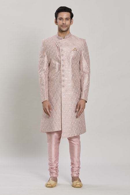 Arihant Rai Sinha Pink Silk, Chiffon Sequins, Embroidery Thread And Sherwani Set Online at Aza Fashions Arihant Rai Sinha_Pink Silk, Chiffon Sequins, Embroidery Thread And Sherwani Set _Online_at_Aza_Fashions