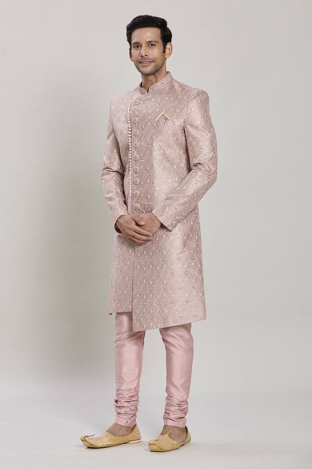 Buy Arihant Rai Sinha Pink Silk, Chiffon Sequins, Embroidery Thread And Sherwani Set Online at Aza Fashions Buy_Arihant Rai Sinha_Pink Silk, Chiffon Sequins, Embroidery Thread And Sherwani Set _Online_at_Aza_Fashions