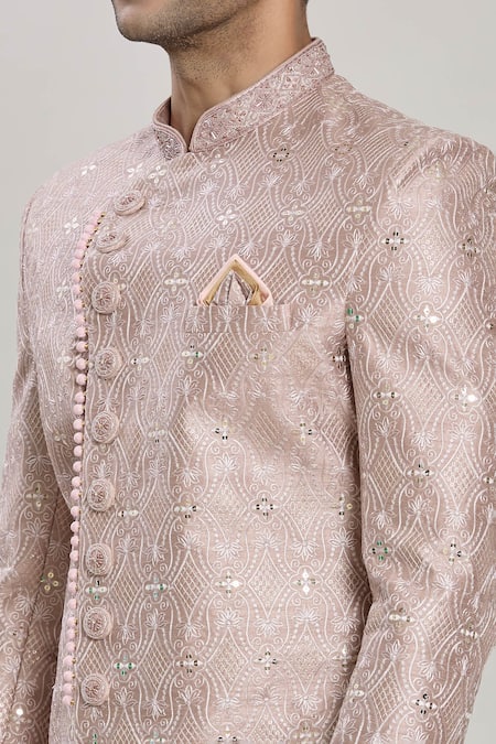Shop Arihant Rai Sinha Pink Silk, Chiffon Sequins, Embroidery Thread And Sherwani Set Online at Aza Fashions Shop_Arihant Rai Sinha_Pink Silk, Chiffon Sequins, Embroidery Thread And Sherwani Set _Online_at_Aza_Fashions
