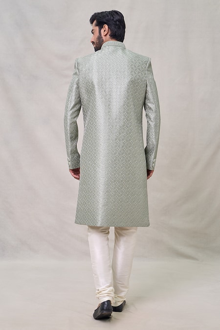 Shop Arihant Rai Sinha Green Silk, Chanderi Sequins, Embroidery Diamond Sherwani Set at Aza Fashions Shop_Arihant Rai Sinha_Green Silk, Chanderi Sequins, Embroidery Diamond Sherwani Set _at_Aza_Fashions