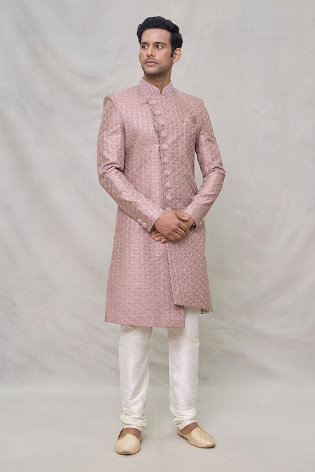 Arihant Rai Sinha Pink Sherwani Art Silk Embroidery Thread Diamond Pattern Set 