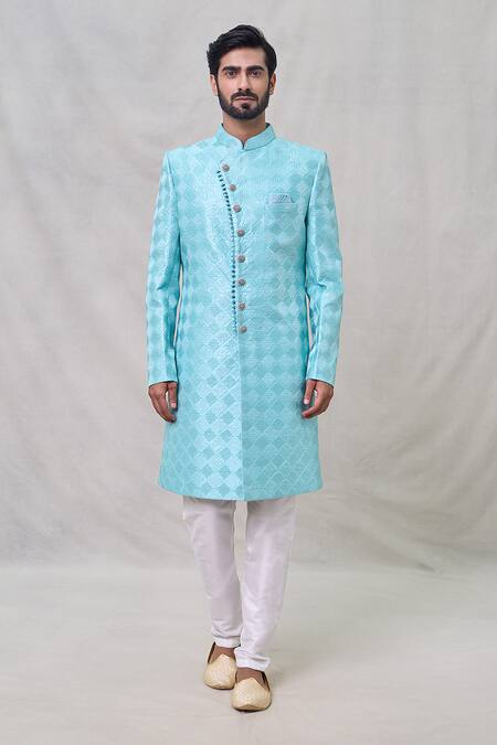 Buy Arihant Rai Sinha Blue Silk Sequins, Embroidery Geometric Pattern Sherwani Set Online at Aza Fashions Buy_Arihant Rai Sinha_Blue Silk Sequins, Embroidery Geometric Pattern Sherwani Set _Online_at_Aza_Fashions