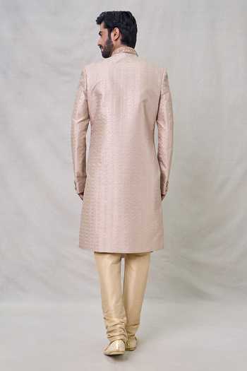 Shop Arihant Rai Sinha Beige Silk, Chanderi Zari Paisley Pattern Sherwani Set at Aza Fashions Shop_Arihant Rai Sinha_Beige Silk, Chanderi Zari Paisley Pattern Sherwani Set _at_Aza_Fashions
