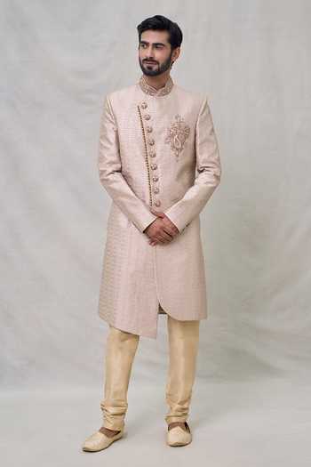 Buy Arihant Rai Sinha Beige Silk, Chanderi Zari Paisley Pattern Sherwani Set Online at Aza Fashions Buy_Arihant Rai Sinha_Beige Silk, Chanderi Zari Paisley Pattern Sherwani Set _Online_at_Aza_Fashions