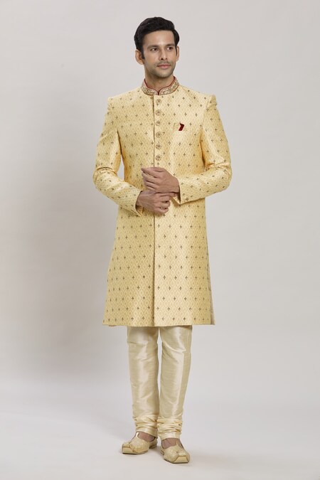 Arihant Rai Sinha Gold Sherwani Art Silk Embroidery Thread Work Set