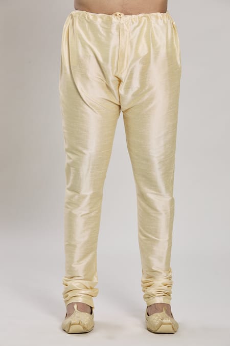 Arihant Rai Sinha_Gold Silk, Faux Leather, Chiffon Sequins, Embroidery Thread Work Sherwani Set _at_Aza_Fashions