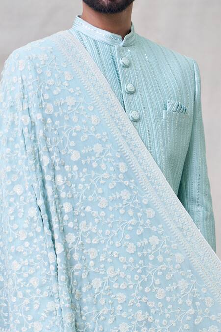 Arihant Rai Sinha_Green Silk Sequins, Embroidery Gul Vine Sherwani Set _at_Aza_Fashions