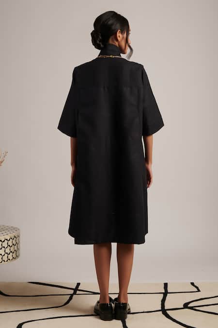 Moh India Black Linen Collared December Plain Shirt Dress Online at Aza Fashions Moh India_Black Linen Collared December Plain Shirt Dress _Online_at_Aza_Fashions