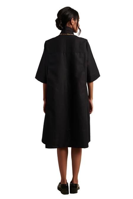 Shop Moh India Black Linen Collared December Plain Shirt Dress Online at Aza Fashions Shop_Moh India_Black Linen Collared December Plain Shirt Dress _Online_at_Aza_Fashions