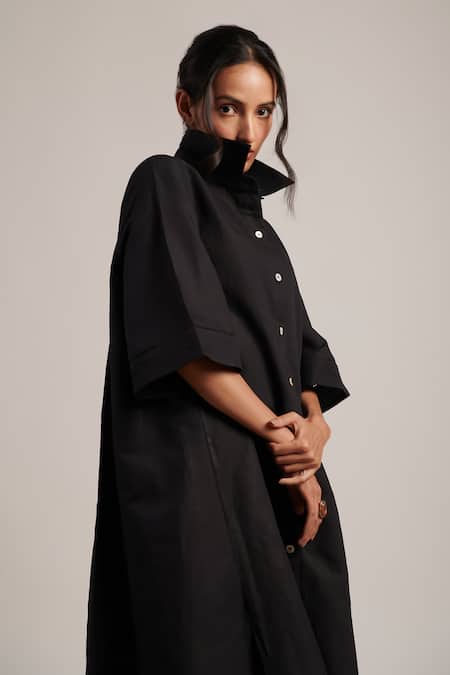 Buy Moh India Black Linen Collared December Plain Shirt Dress Buy_Moh India_Black Linen Collared December Plain Shirt Dress