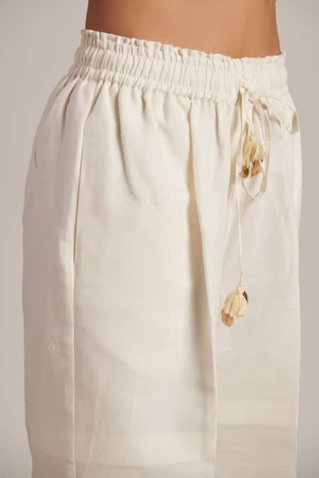 Shop Moh India Off White Linen Collared Desire Shirt Tunic And Pant Set Shop_Moh India_Off White Linen Collared Desire Shirt Tunic And Pant Set