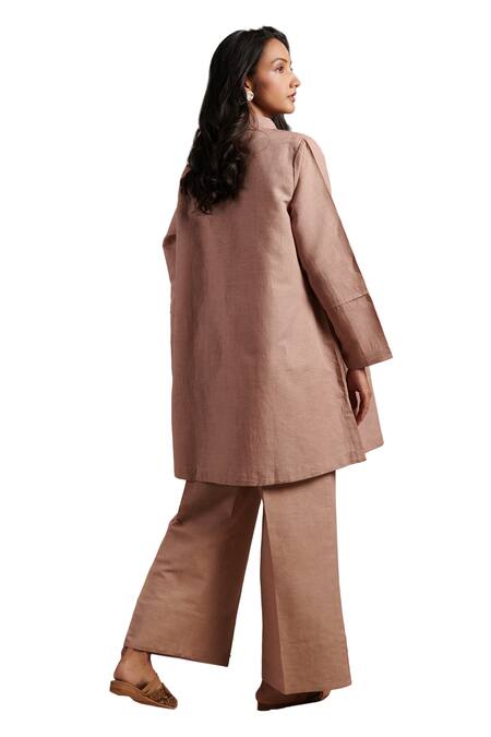 Moh India Pink 100% Pure Linen Plain Collar Grace Shirt Tunic Online at Aza Fashions Moh India_Pink 100% Pure Linen Plain Collar Grace Shirt Tunic _Online_at_Aza_Fashions