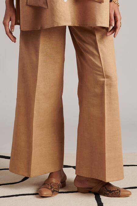 Buy Moh India Beige 100% Pure Linen Plain Collar Moon Shirt And Trouser Set Online at Aza Fashions Buy_Moh India_Beige 100% Pure Linen Plain Collar Moon Shirt And Trouser Set _Online_at_Aza_Fashions