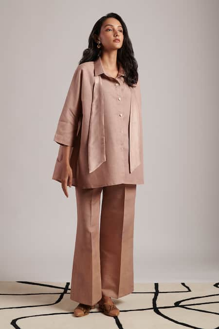 Moh India Moon Plain Shirt & Flared Trouser Set 