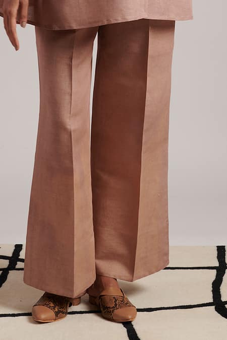 Moh India Pink 100% Pure Linen Plain Collar Shirt And Trouser Set Online at Aza Fashions Moh India_Pink 100% Pure Linen Plain Collar Shirt And Trouser Set _Online_at_Aza_Fashions