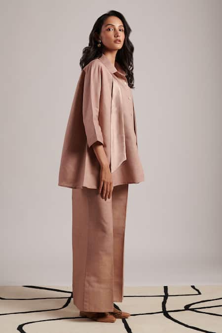 Buy Moh India Pink 100% Pure Linen Plain Collar Shirt And Trouser Set Online at Aza Fashions Buy_Moh India_Pink 100% Pure Linen Plain Collar Shirt And Trouser Set _Online_at_Aza_Fashions