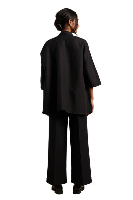 Moh India Black Linen Bows Collared Paradise Shirt Online at Aza Fashions Moh India_Black Linen Bows Collared Paradise Shirt _Online_at_Aza_Fashions