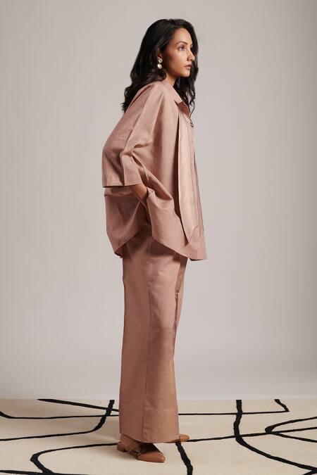 Buy Moh India Pink Linen Bows Collared Paradise Plain Shirt Online at Aza Fashions Buy_Moh India_Pink Linen Bows Collared Paradise Plain Shirt _Online_at_Aza_Fashions