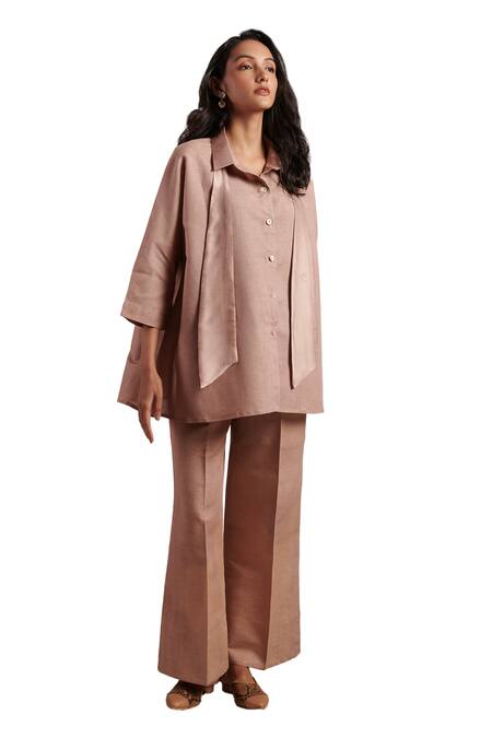Buy Moh India Pink Linen Bows Collared Paradise Plain Shirt Buy_Moh India_Pink Linen Bows Collared Paradise Plain Shirt
