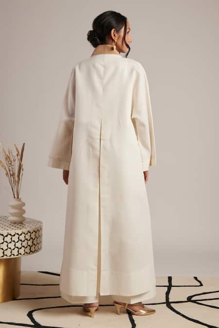 Moh India_White Linen Open Neck Raisa Overlay _Online_at_Aza_Fashions