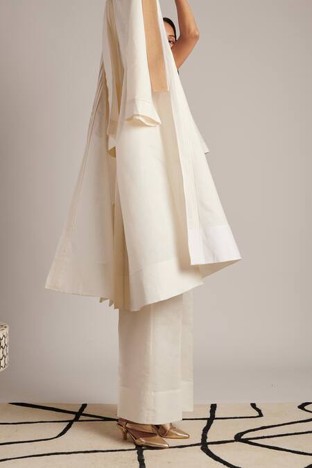 Buy_Moh India_White Linen Open Neck Raisa Overlay _Online_at_Aza_Fashions