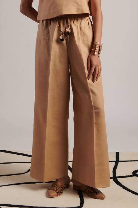 Buy Moh India Beige 100% Pure Linen Plain Round Neck Ritual Top With Trouser Online at Aza Fashions Buy_Moh India_Beige 100% Pure Linen Plain Round Neck Ritual Top With Trouser _Online_at_Aza_Fashions