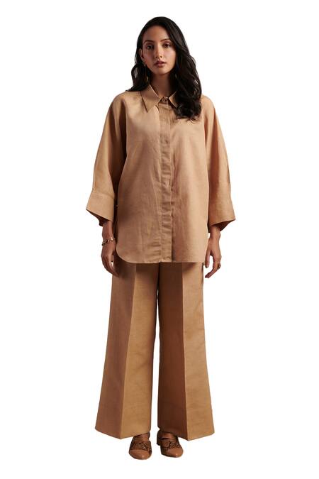 Buy Moh India Beige Linen Collared Solstice Shirt Online at Aza Fashions Buy_Moh India_Beige Linen Collared Solstice Shirt _Online_at_Aza_Fashions