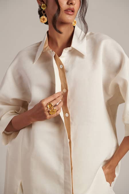 Buy Moh India Off White Linen Collared Solstice Plain Shirt Online at Aza Fashions Buy_Moh India_Off White Linen Collared Solstice Plain Shirt _Online_at_Aza_Fashions