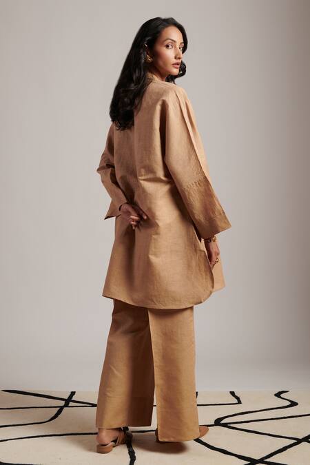 Shop Moh India Beige 100% Pure Linen Plain Round Collar Soul Tunic at Aza Fashions Shop_Moh India_Beige 100% Pure Linen Plain Round Collar Soul Tunic _at_Aza_Fashions