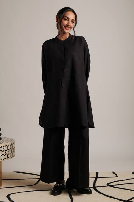 Buy Moh India Black 100% Pure Linen Plain Round Collar Soul Short Tunic Online at Aza Fashions Buy_Moh India_Black 100% Pure Linen Plain Round Collar Soul Short Tunic _Online_at_Aza_Fashions