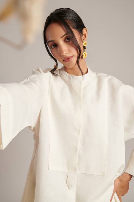 Buy Moh India Off White 100% Pure Linen Plain Round Collar Soul Tunic Buy_Moh India_Off White 100% Pure Linen Plain Round Collar Soul Tunic