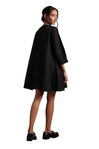 Buy_Moh India_Black Linen Round Neck Zarah Dress _Online_at_Aza_Fashions