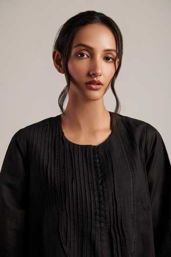 Moh India_Black Linen Round Neck Zarah Dress _at_Aza_Fashions