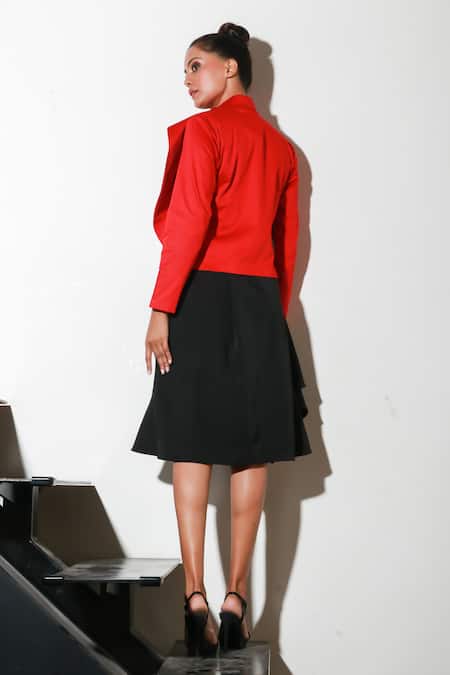 Shop Echke Red Lycra Collared Solid Top at Aza Fashions Shop_Echke_Red Lycra Collared Solid Top _at_Aza_Fashions