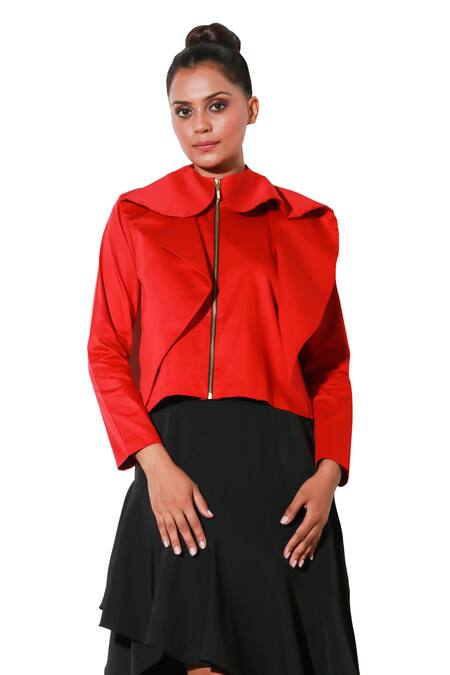 Buy Echke Red Lycra Collared Solid Top Online at Aza Fashions Buy_Echke_Red Lycra Collared Solid Top _Online_at_Aza_Fashions