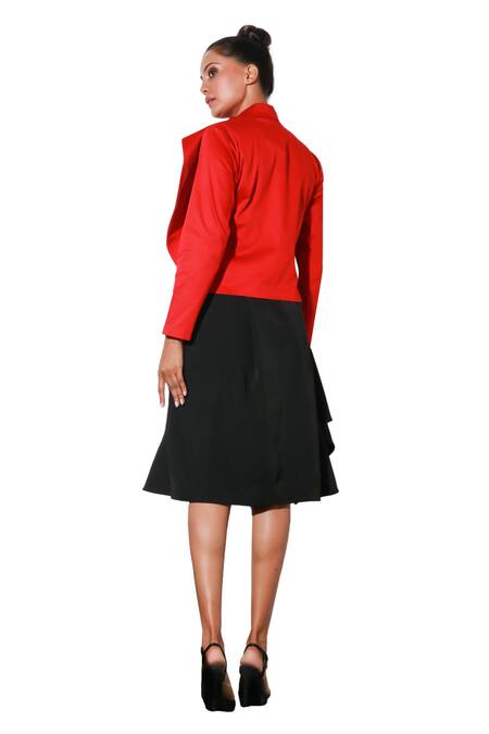 Shop Echke Red Lycra Collared Solid Top Shop_Echke_Red Lycra Collared Solid Top