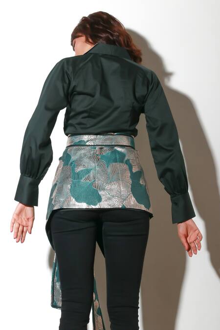 Shop Echke Green Lycra Embroidery Collared Floral Print Shirt at Aza Fashions Shop_Echke_Green Lycra Embroidery Collared Floral Print Shirt _at_Aza_Fashions