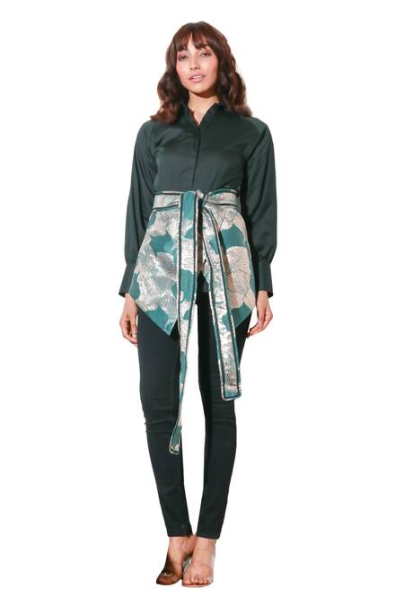 Buy Echke Green Lycra Embroidery Collared Floral Print Shirt Online at Aza Fashions Buy_Echke_Green Lycra Embroidery Collared Floral Print Shirt _Online_at_Aza_Fashions