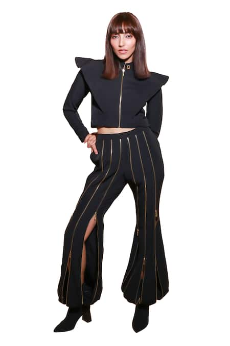 Buy Echke Black Crepe Collared Solid Jacket And Harem Pant Set Online at Aza Fashions Buy_Echke_Black Crepe Collared Solid Jacket And Harem Pant Set _Online_at_Aza_Fashions