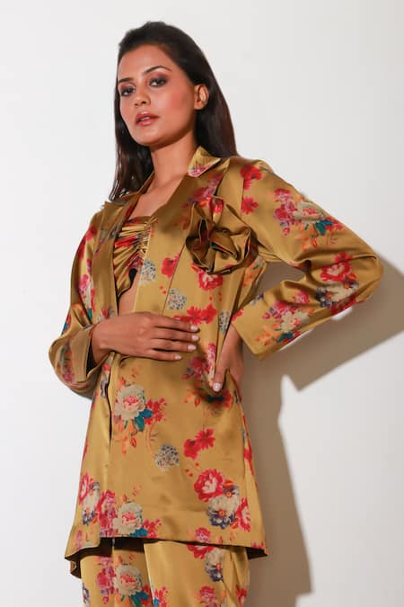 Buy Echke Brown Viscose Floral Print Jacket And Pant Set Buy_Echke_Brown Viscose Floral Print Jacket And Pant Set